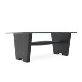 Coffee table with a glass top and black stained wood frame, 1930s.