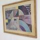 Pair of large Richard Hall geometric abstract mixed media lithographs with gold