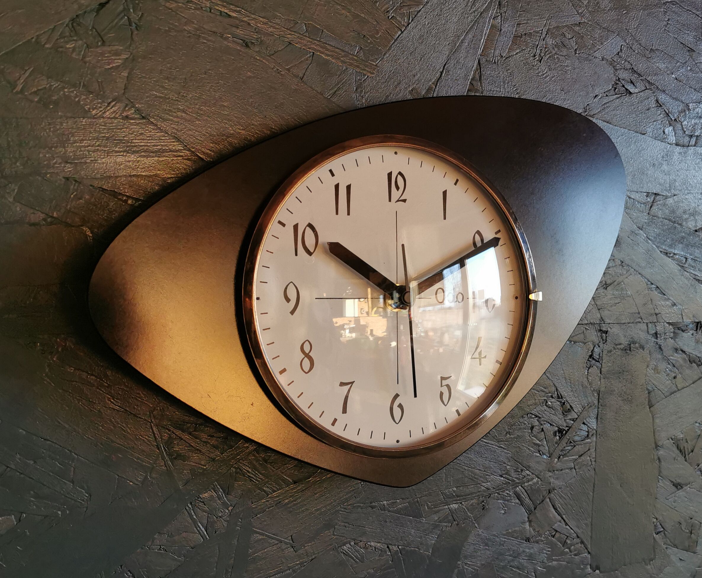 Vintage formica clock asymmetrical silent wall clock "black odo"