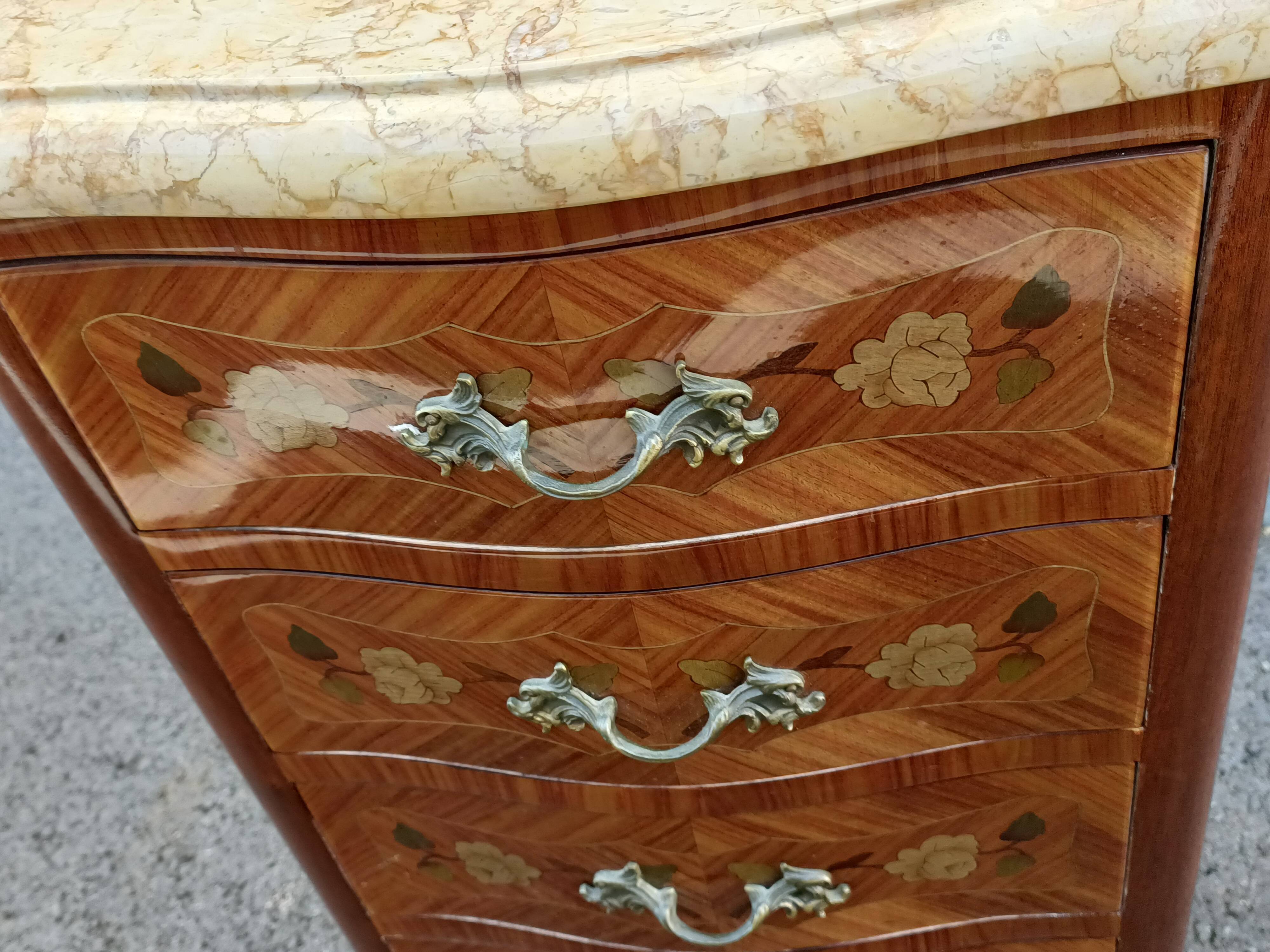 Dresser chiffon marquetry style louis xv marble top