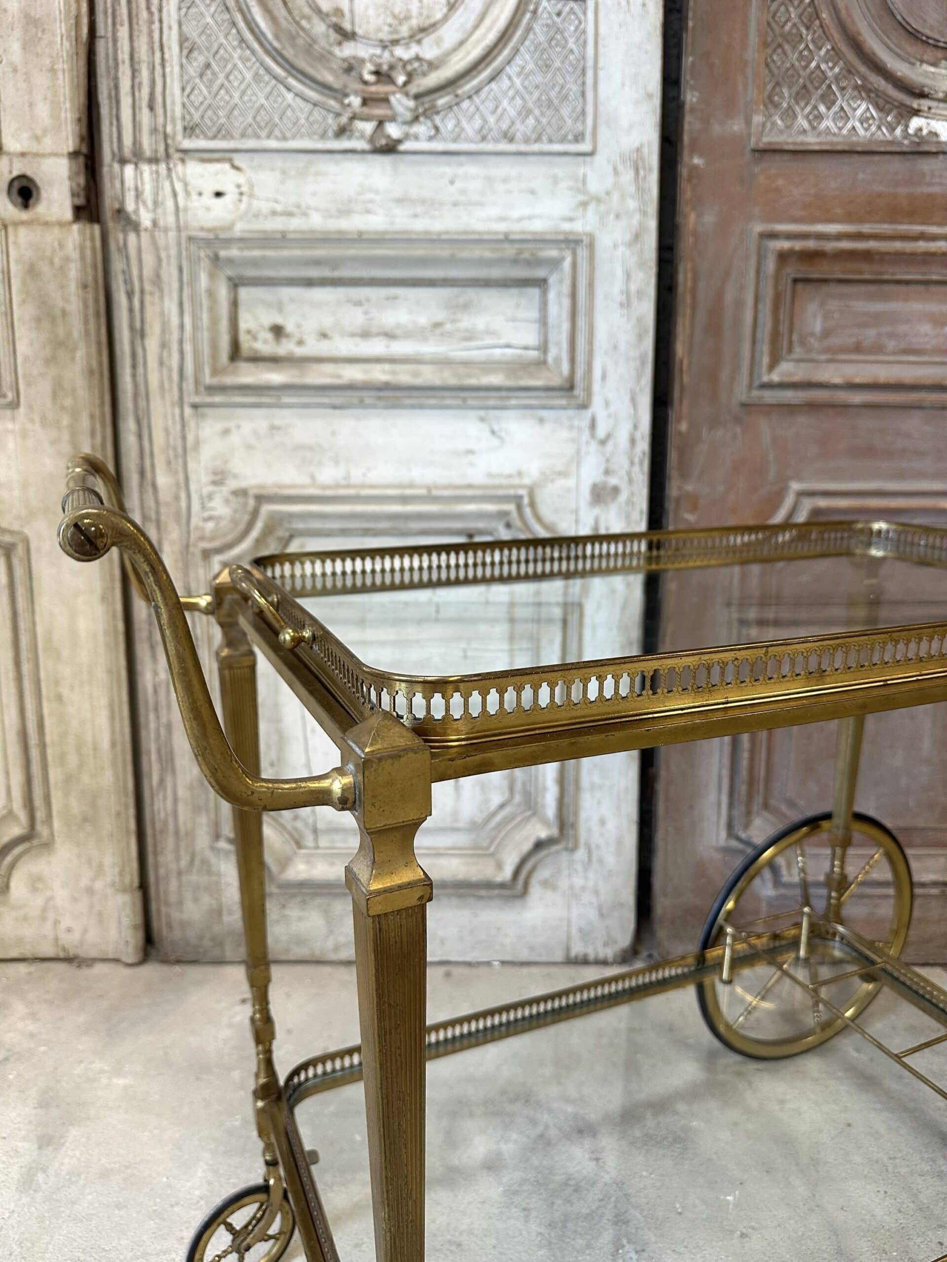 Rolling bar cart in brass and bronze circa 1960