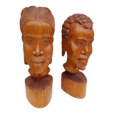 pair of wooden African bust statues