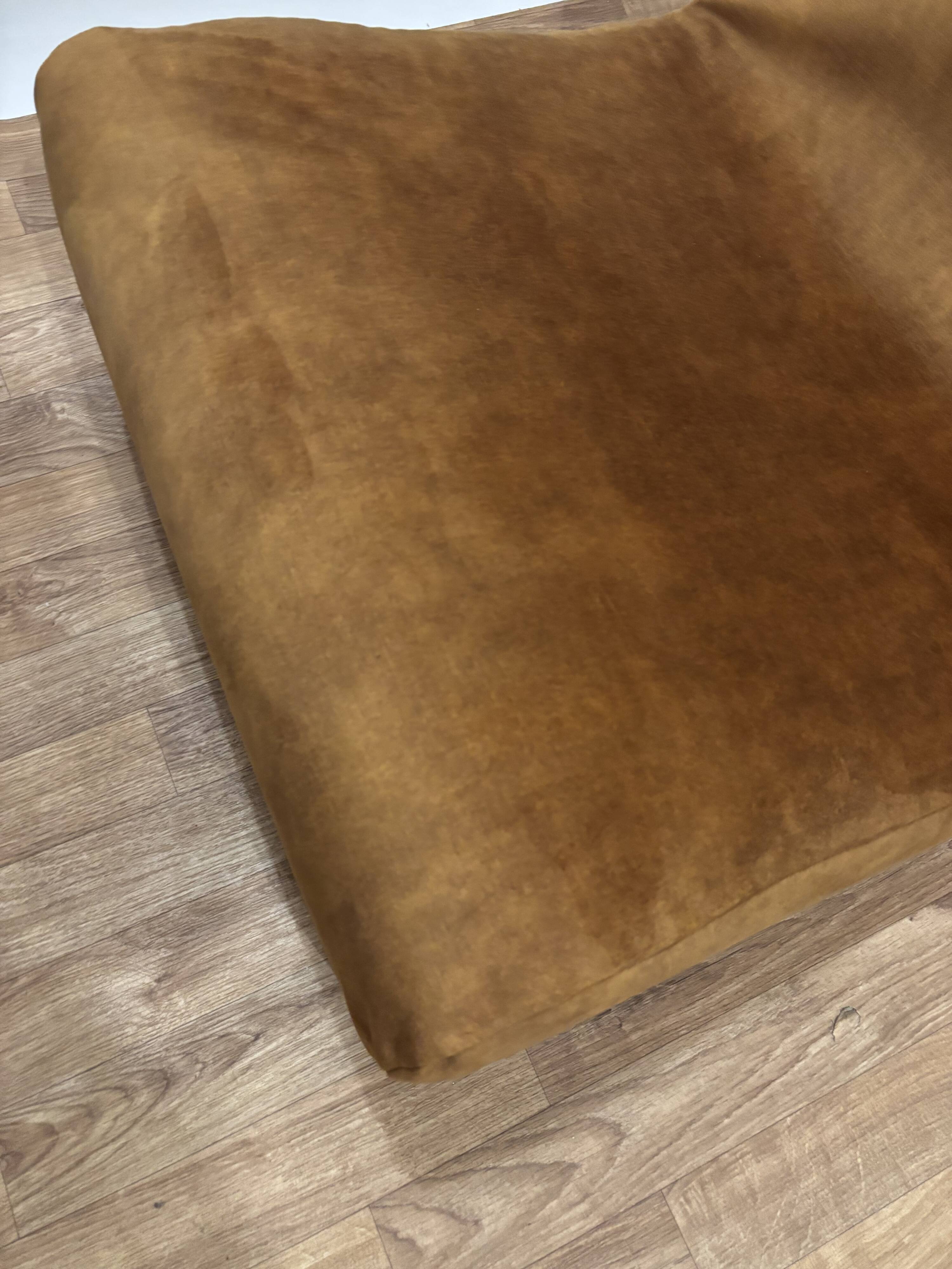 1970s chaise lounge reupholstered in cognac velvet