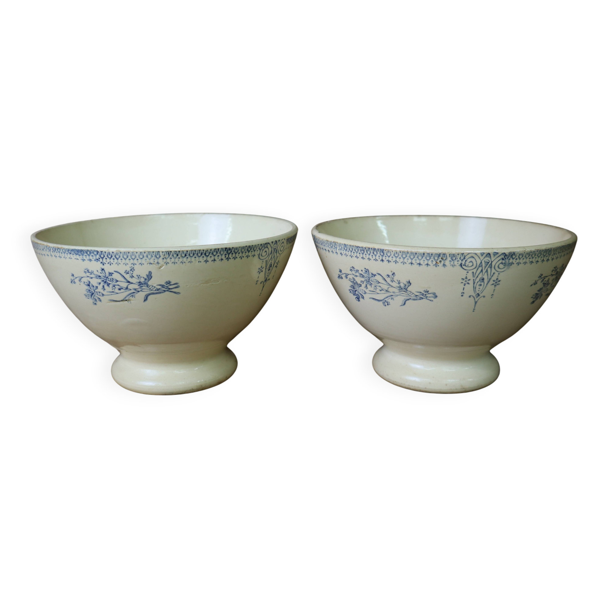 Set of 2 old large Terre de Fer bowls Digoin Sarreguemines