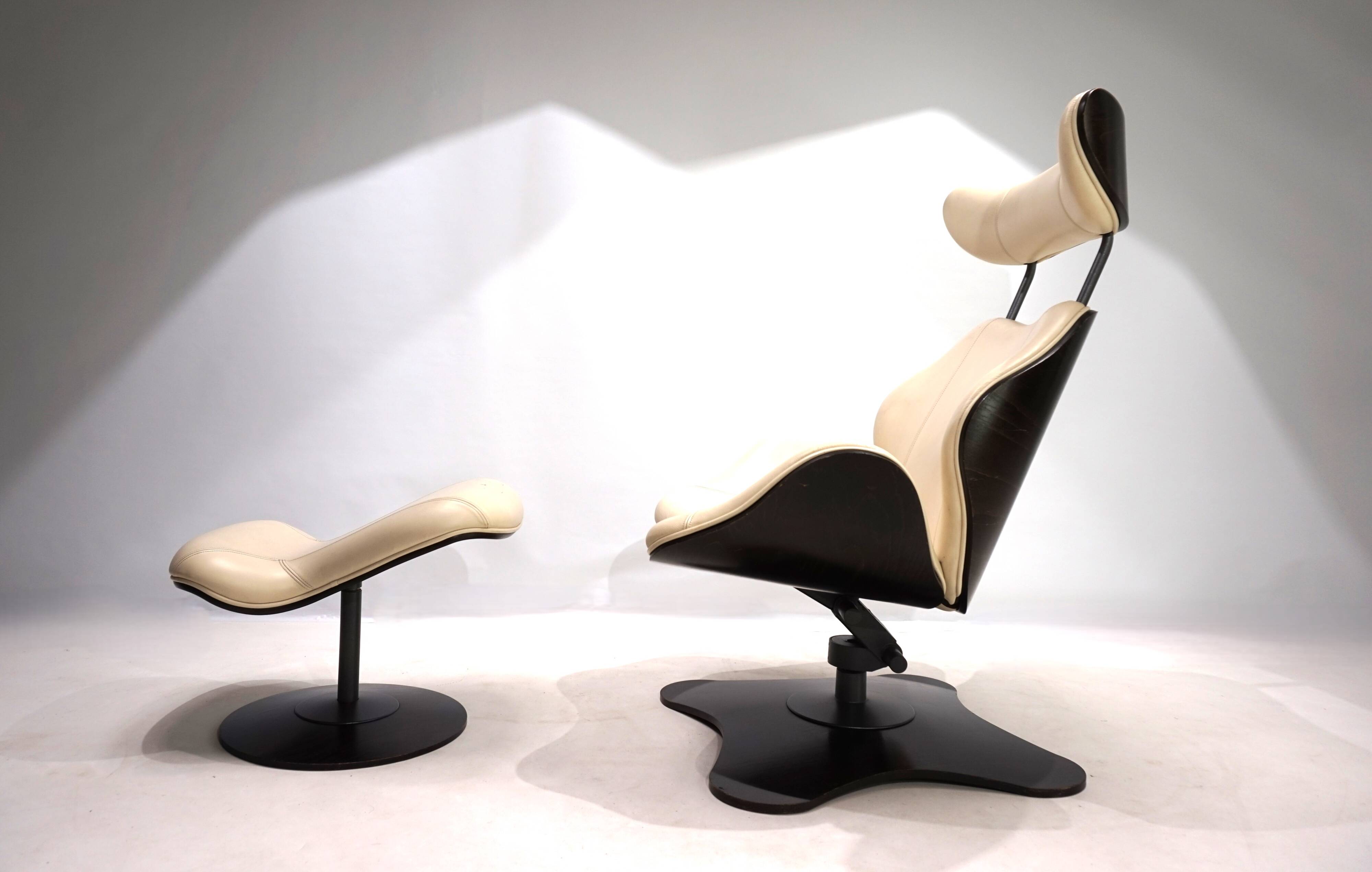 Stokke Varier Tok leather armchair with ottoman by Toshiyuki Kita, 1990