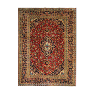tapis persan traditionnel à vendre tapis de zone Kashan en laine rouge tissé à la main - 362x252cm