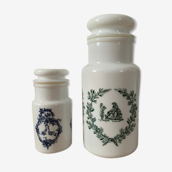 Lot of 2 jars apothecary opaline white