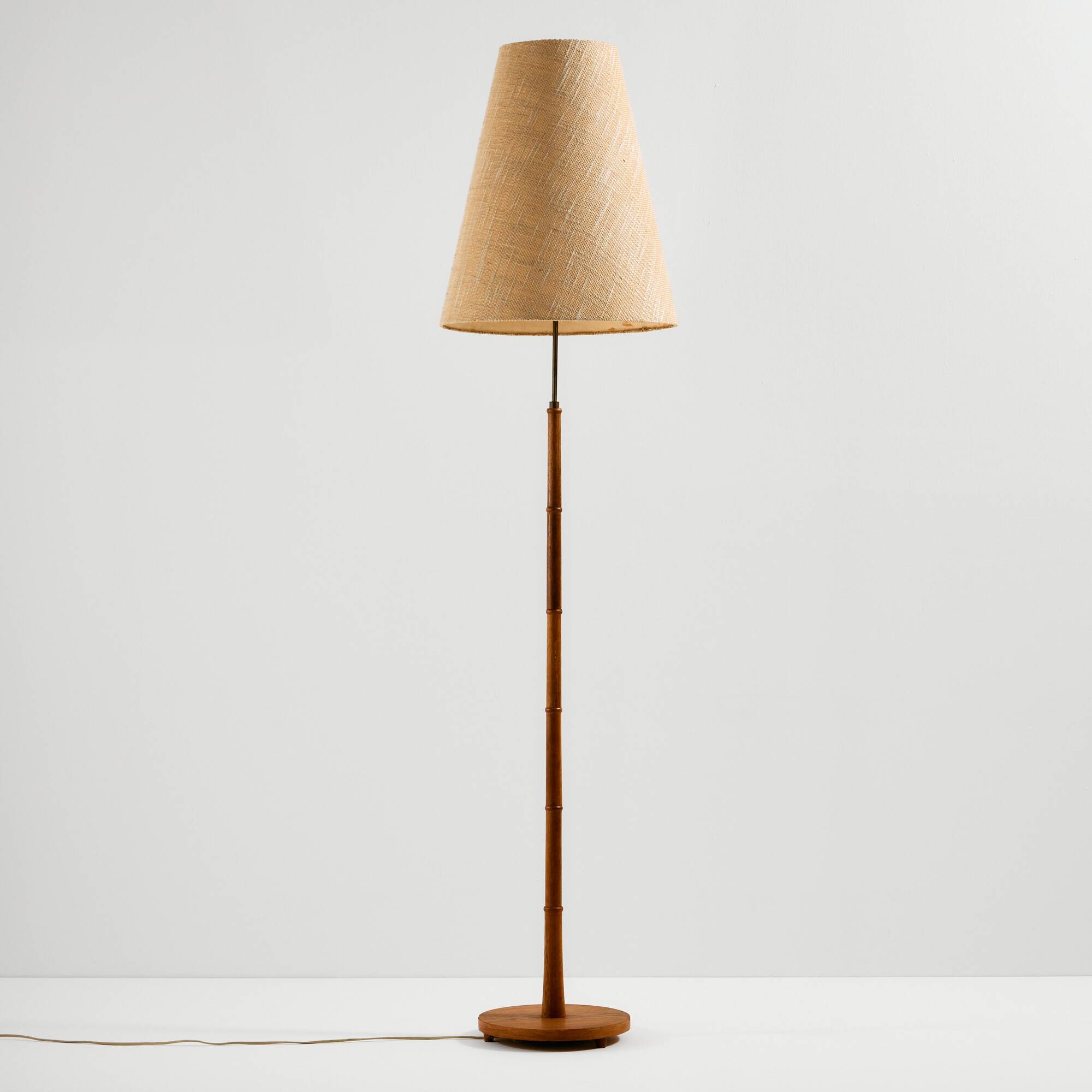 Oak and brass floor lamp