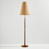 Oak and brass floor lamp