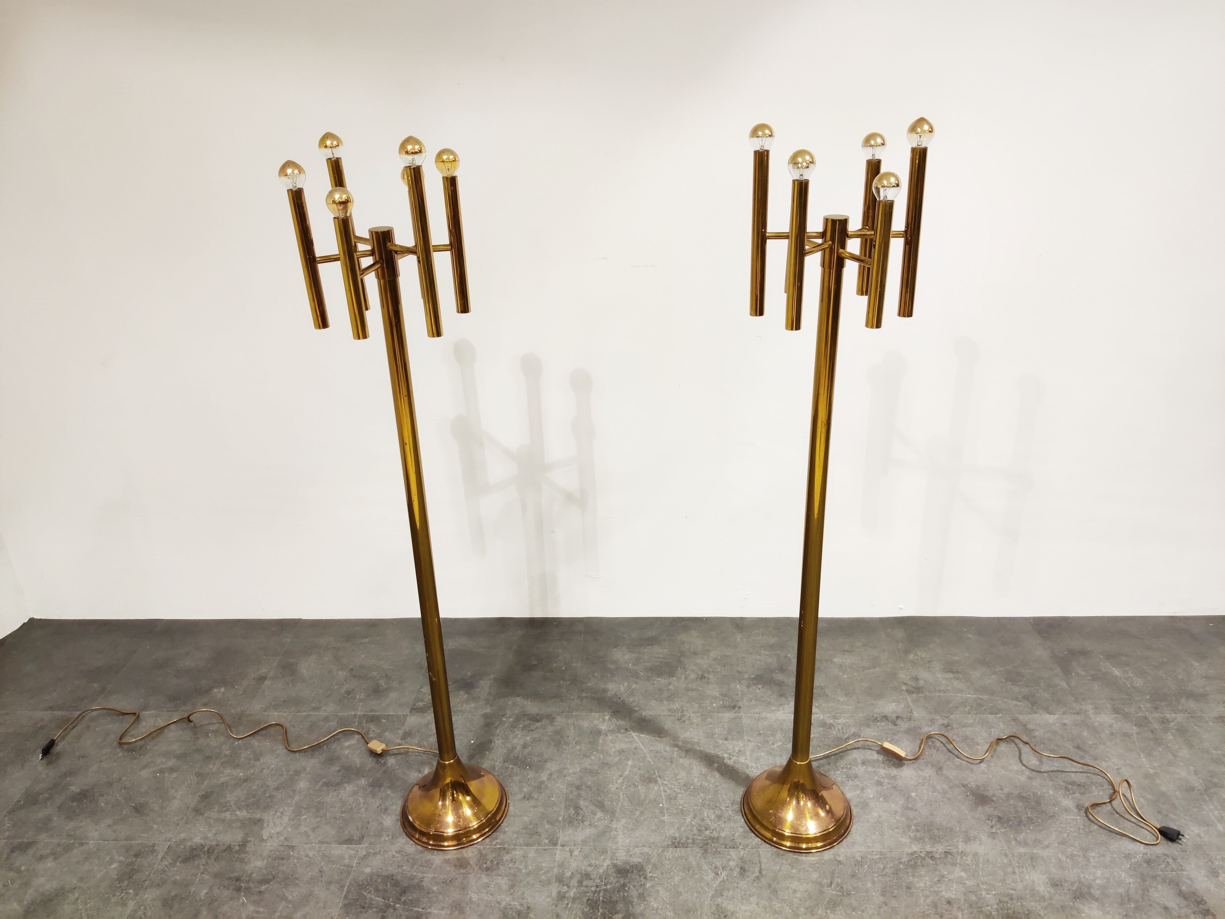 Pair of brass Sciolari floor lamps, 1970s
