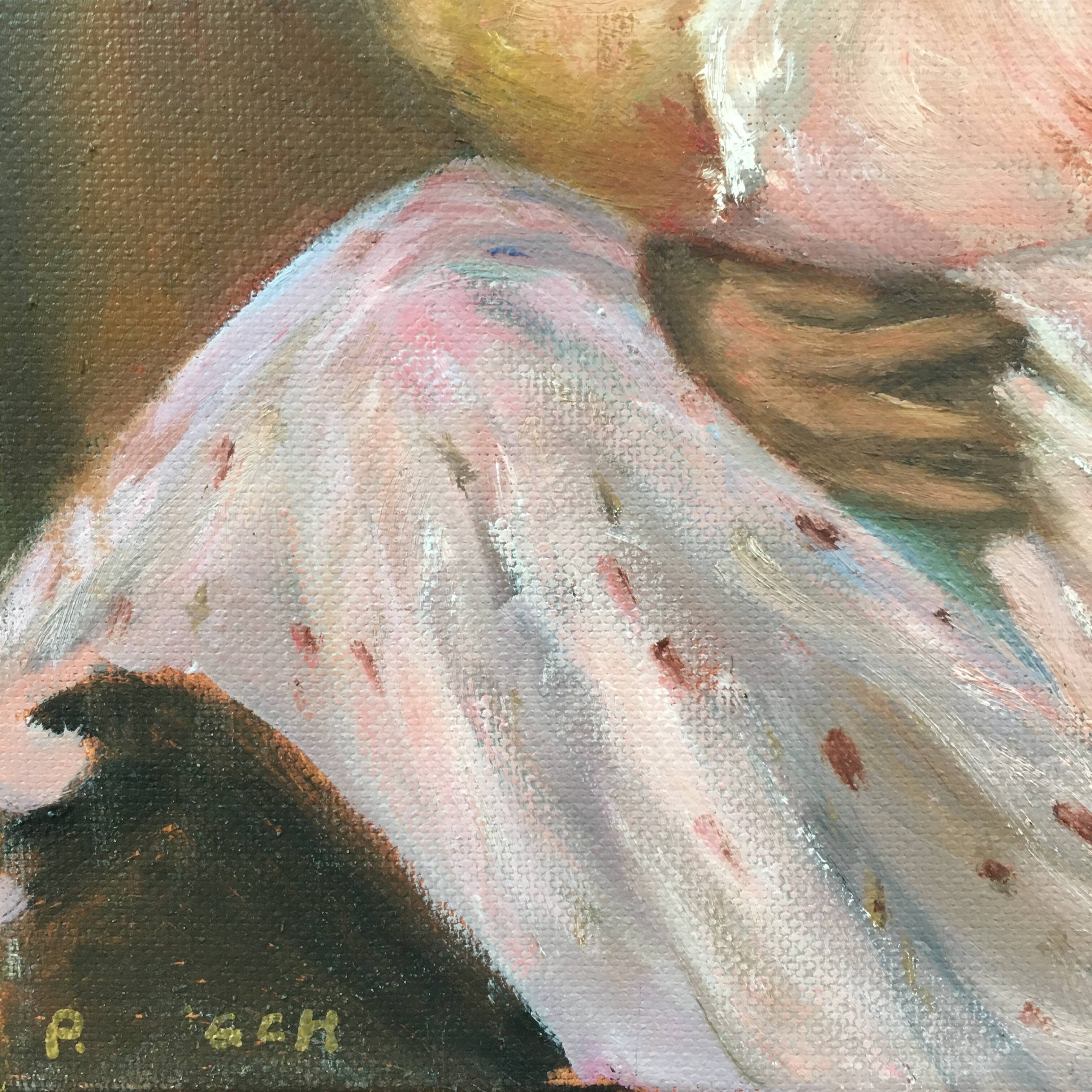 Painting woman breastfeeding her child