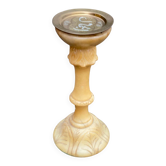 Round pedestal table with a central base in sculpted alabaster marble, 52cm.