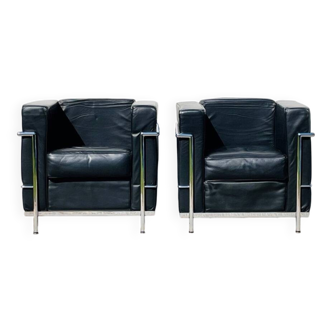Pair of Le Corbusier LC2-type armchairs. Vintage