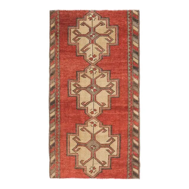 1970s Turkish Oushak Handmade Wool Cotton Red Area Rug 107x200