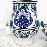 Vintage blue and green ceramic cat-shaped jug carafe