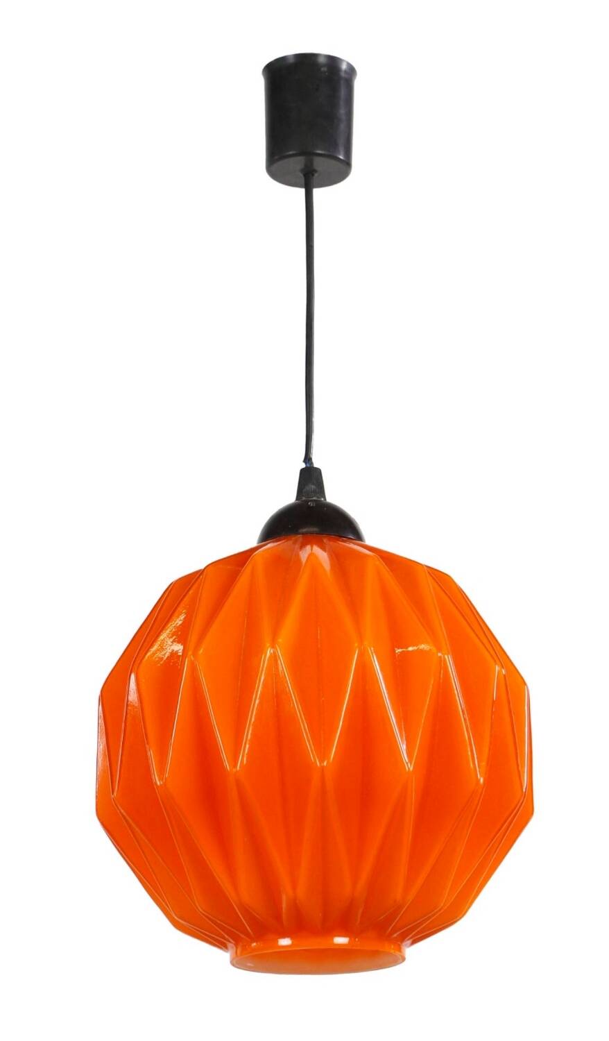 1960s design pendant/chandelier in geometric orange opaline glass.