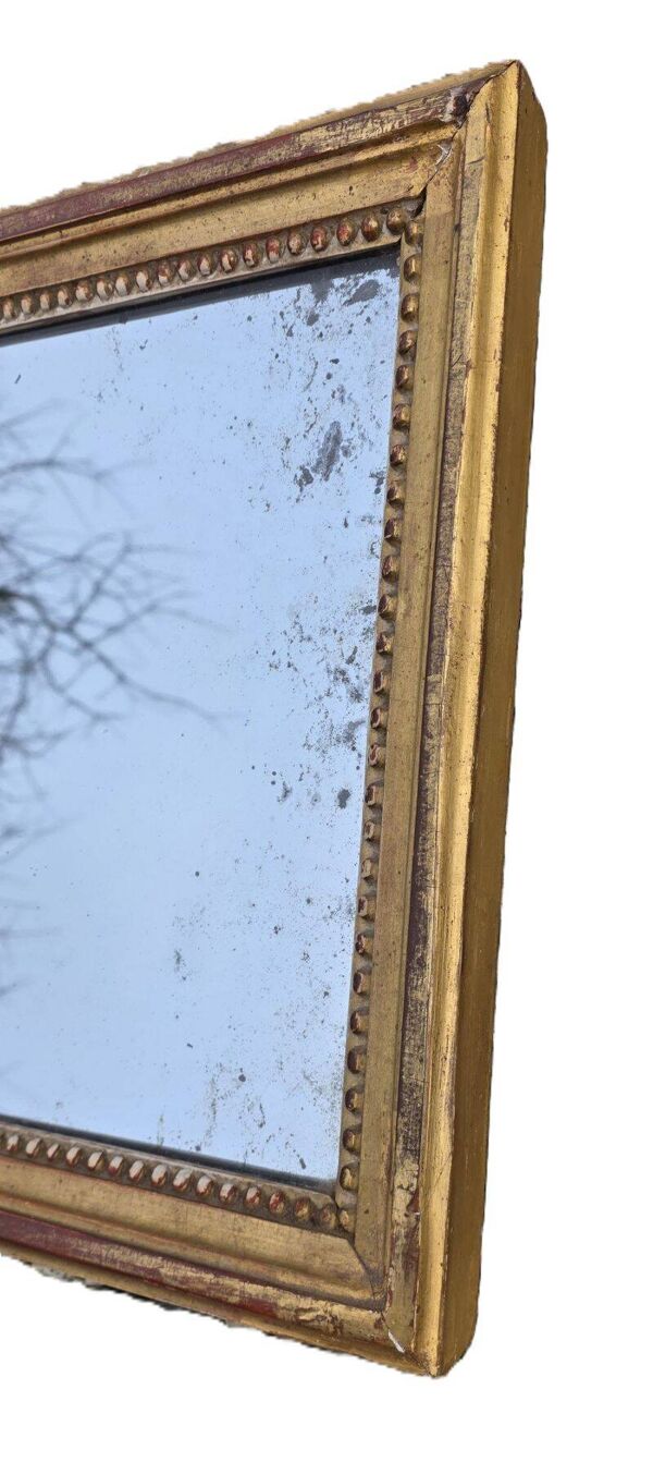 Ancien Petit Miroir Rectangulaire En Bois Doré Hauteur 38 cm