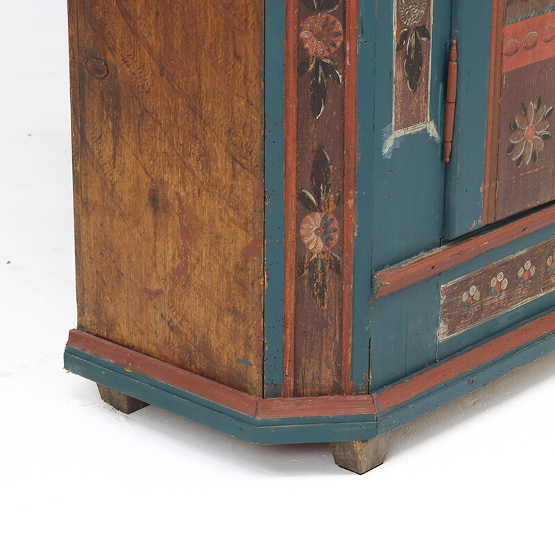 Rustic Farmhouse Folk Art Painted Bridal Cabinet from 1841