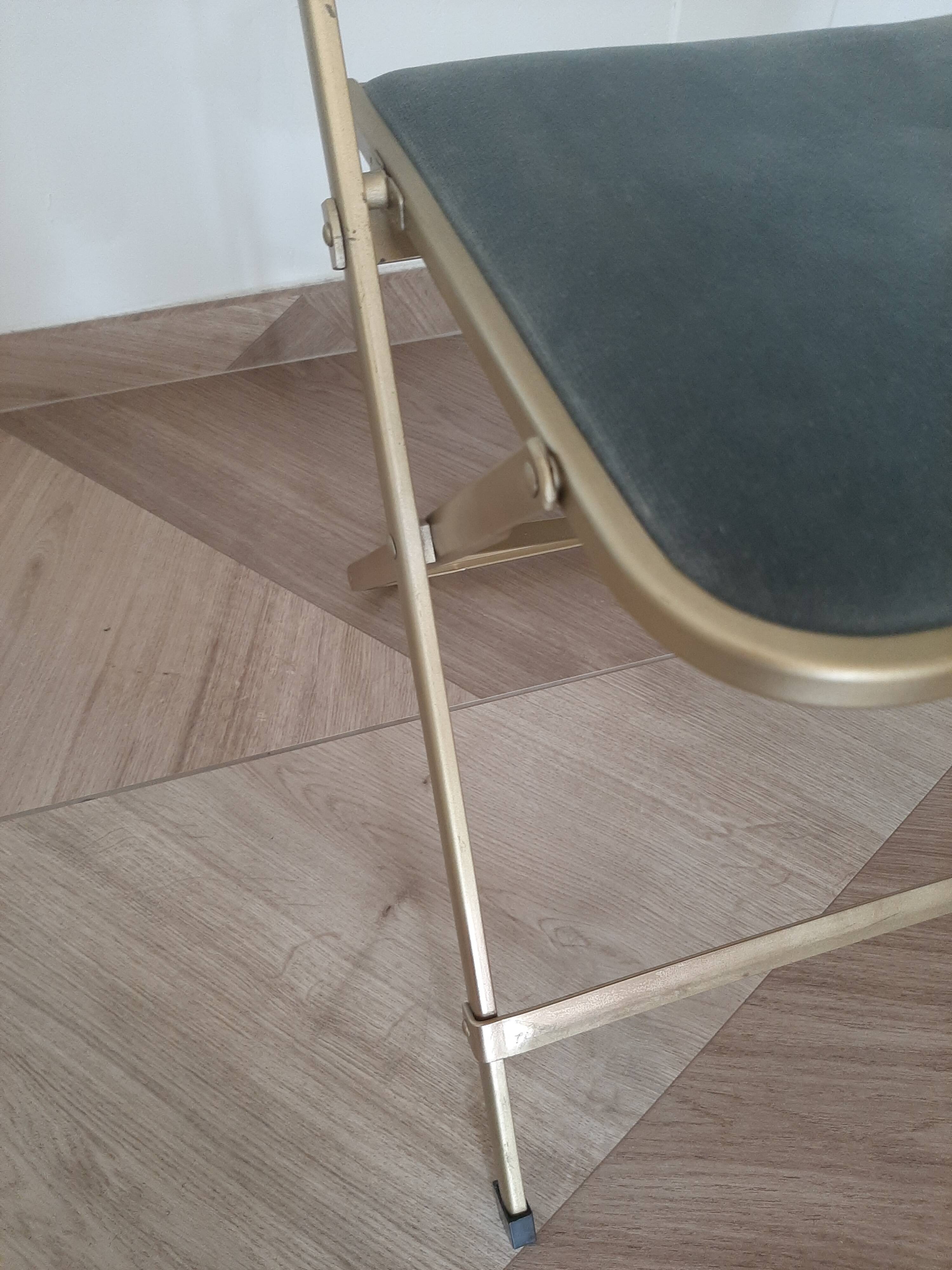 Lot de 4 chaises  pliantes - dossier et assise vert d'eau - structure métal doré -Chaisor