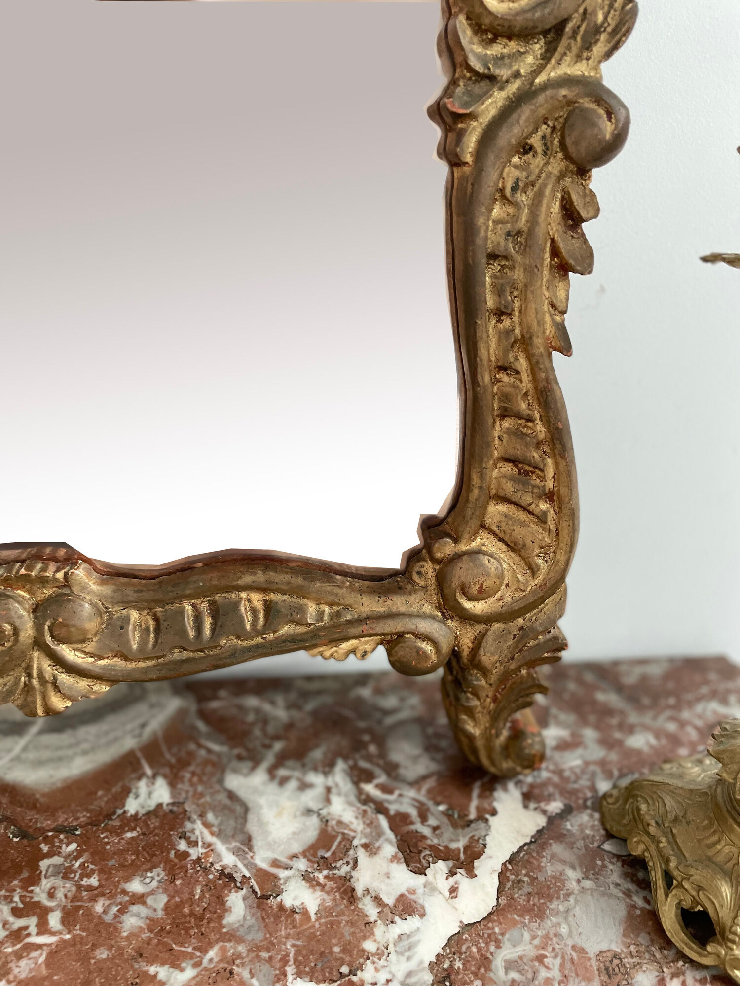 Antique mirror in stuccoed and gilded wood - rocaille style - France 50x86cm