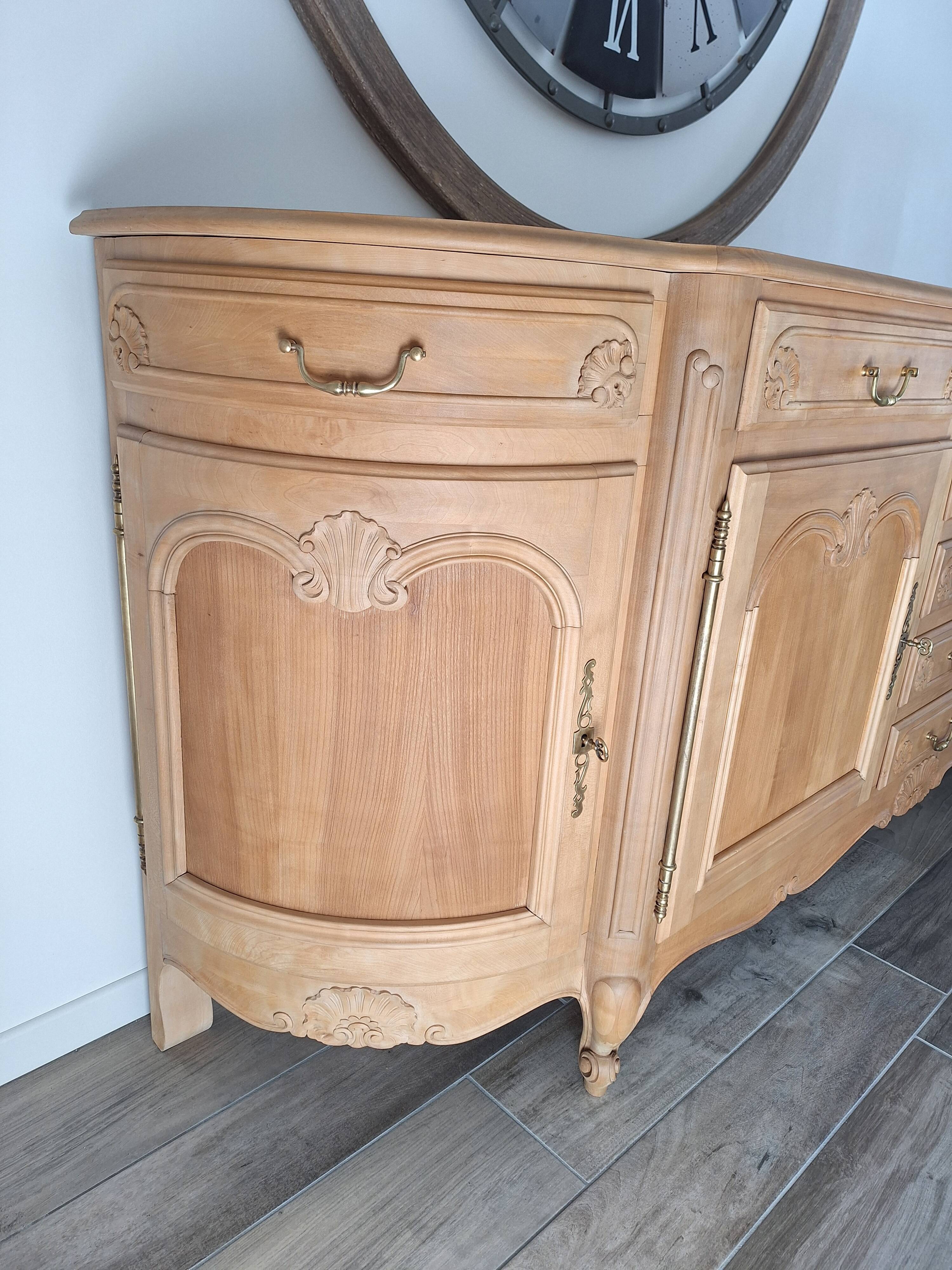 Low buffet in solid cherry wood renovated – Louis XV style – 250 cm