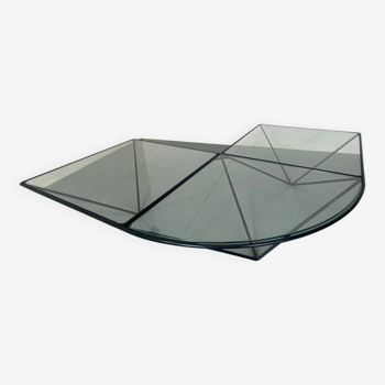 Italian Modernist Stealth Shaped Steel and Glass Coffee Table, 1980s