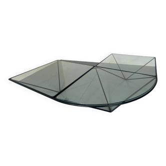Italian Modernist Stealth Shaped Steel and Glass Coffee Table, 1980s