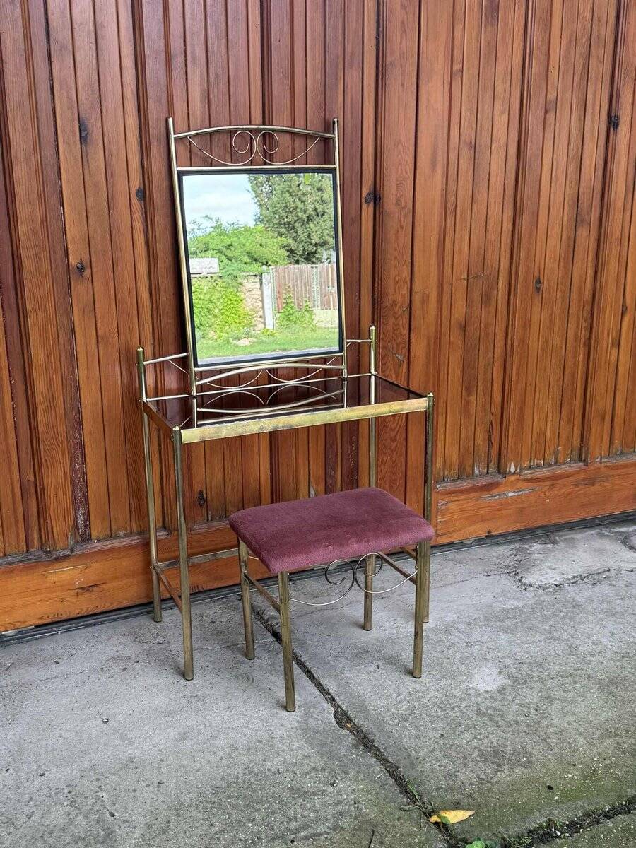 Vintage French Art Deco style vanity table in brass, 1960s, set of 3