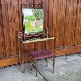 Coiffeuse vintage de style Art Déco français en laiton, années 1960, lot de 3