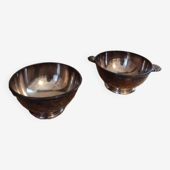 Set of 2 silver metal bowls