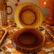 5 vintage pressed glass dessert plates with woven decoration