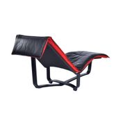 Scandinavian modern black leather and red wool reversible chaise lounge from Westnofa, Norwegian