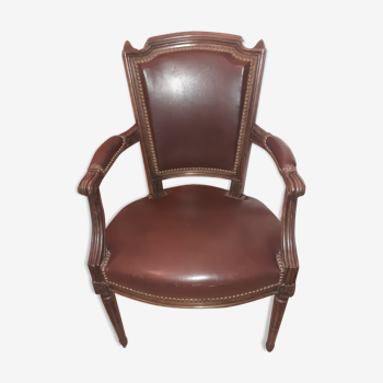 Louis XVI convertible chair covered in dark brown leather