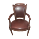 Fauteuil cabriolet Louis XVI couvert cuir marron foncé