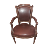 Louis XVI convertible chair covered in dark brown leather