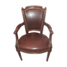 Fauteuil cabriolet Louis XVI couvert cuir marron foncé