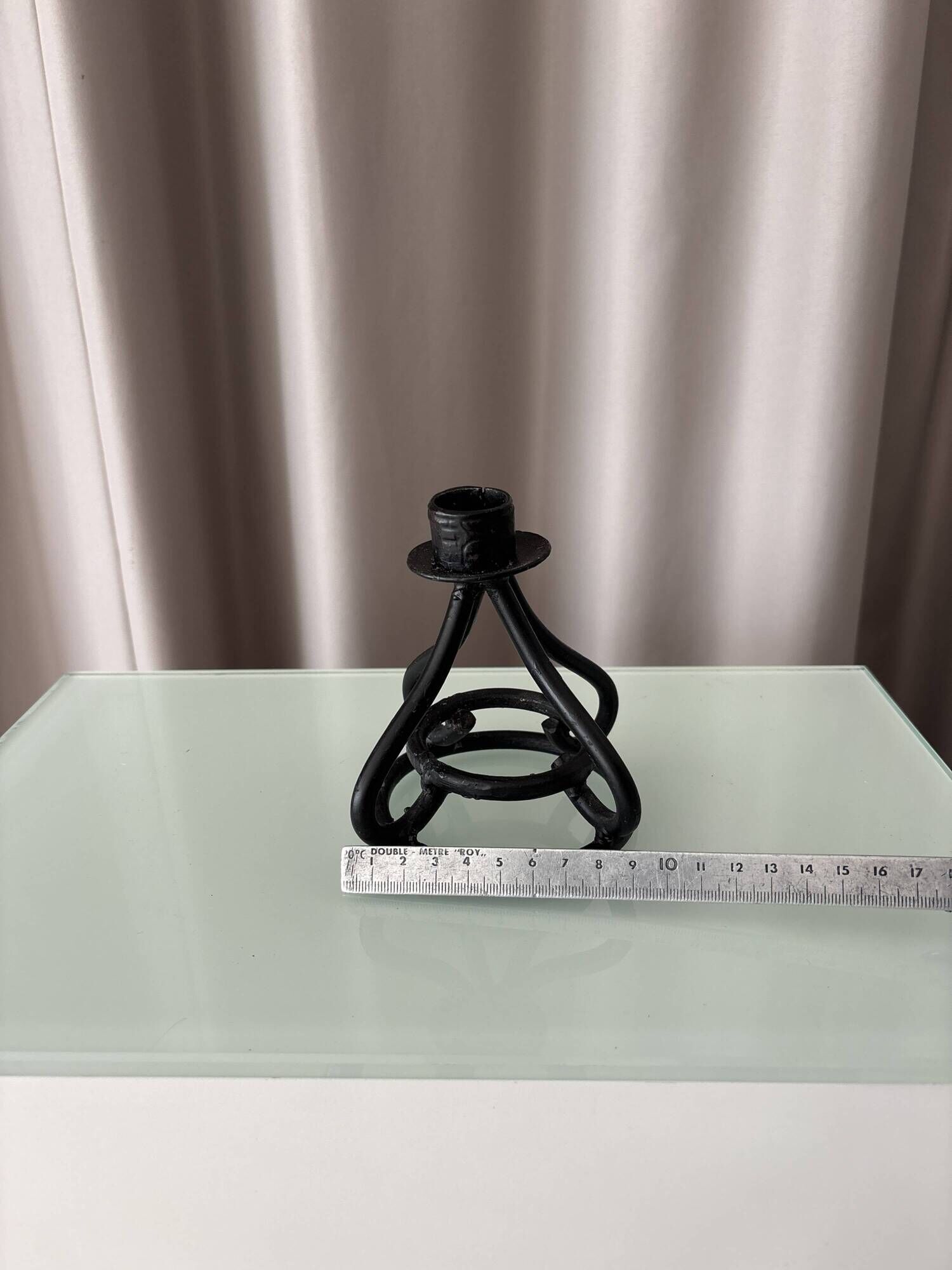Vintage Black Wrought Iron Candle Holder – Sculptural Brutalist Design