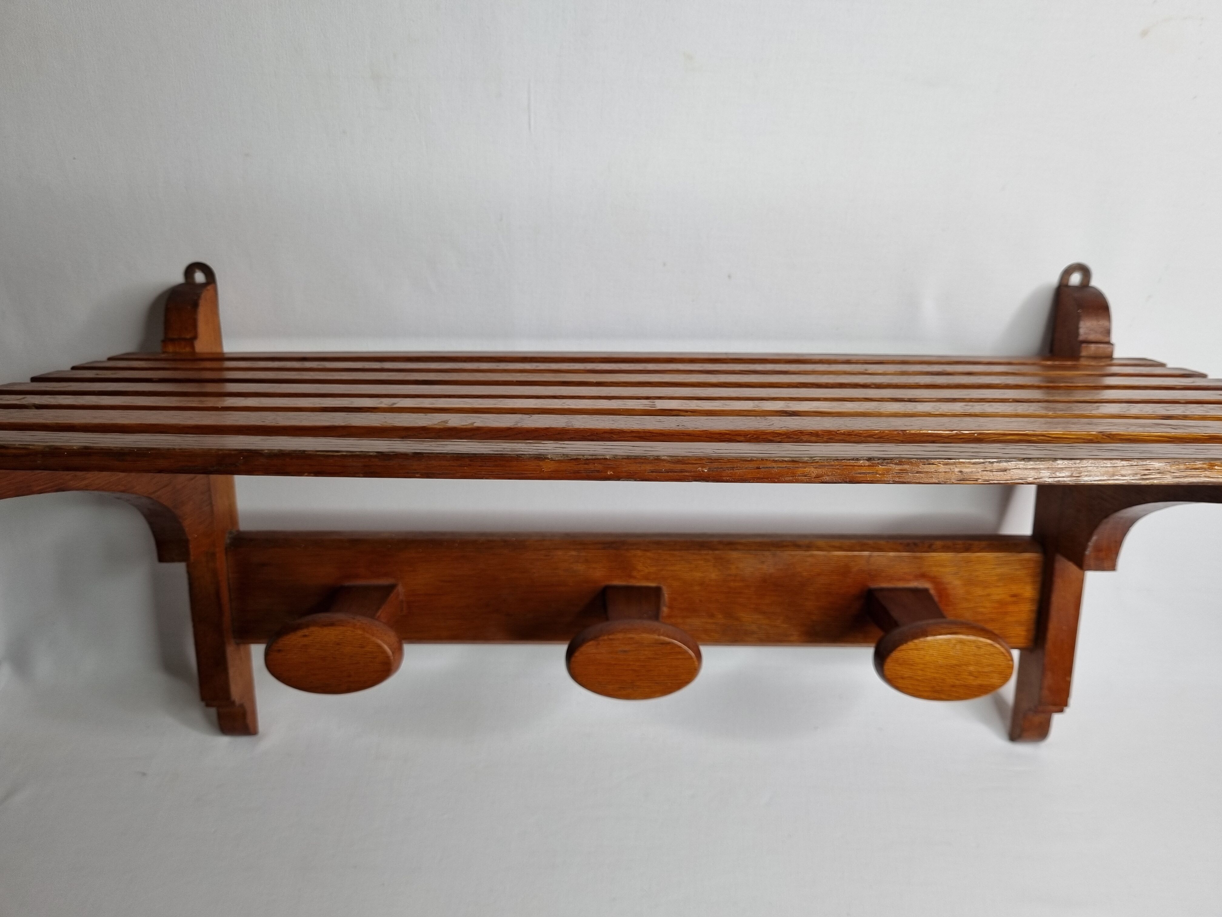 Vintage design wall coat rack, 3 oval hooks, 50s/60s, 62 cm