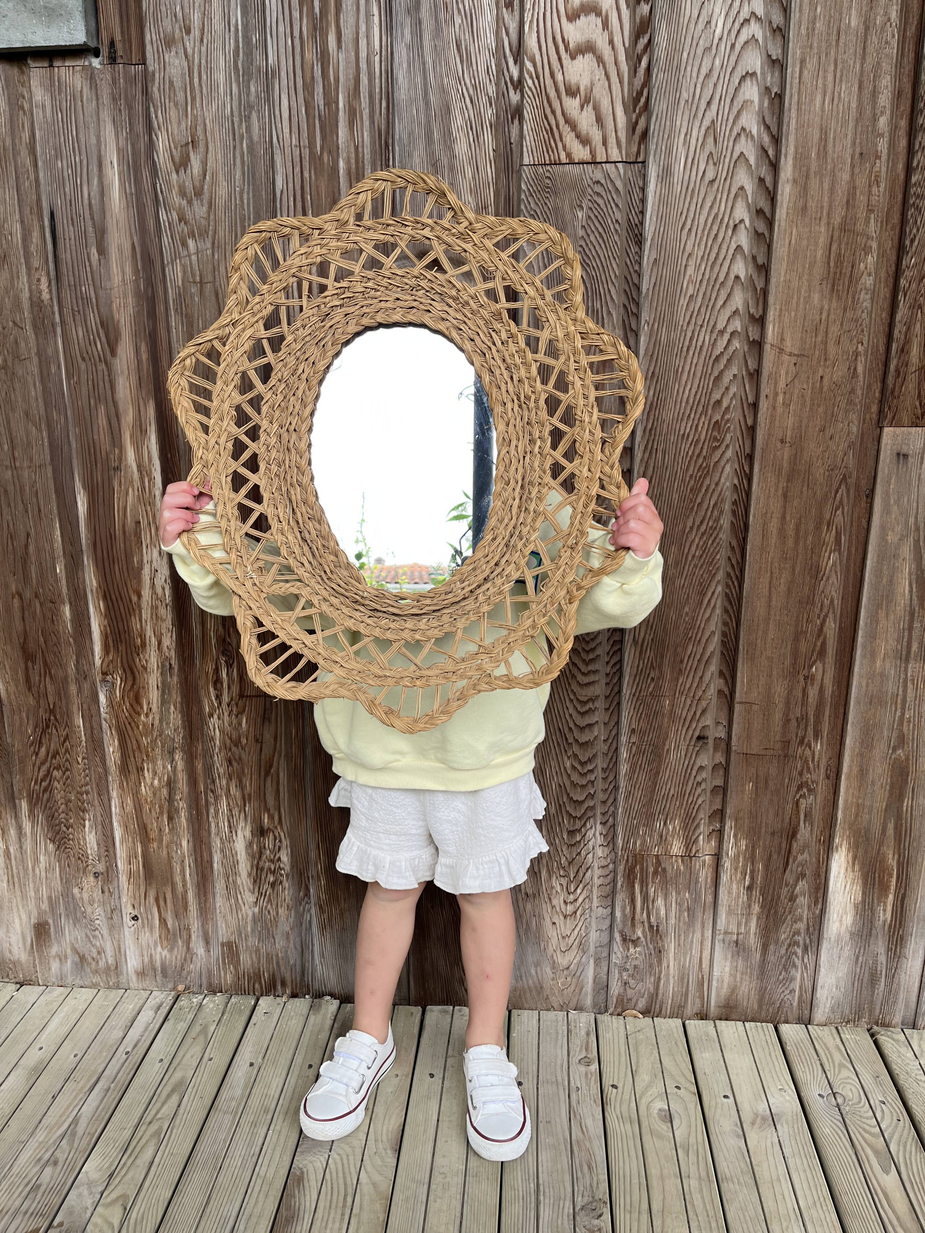 Large braided rattan mirror 1960