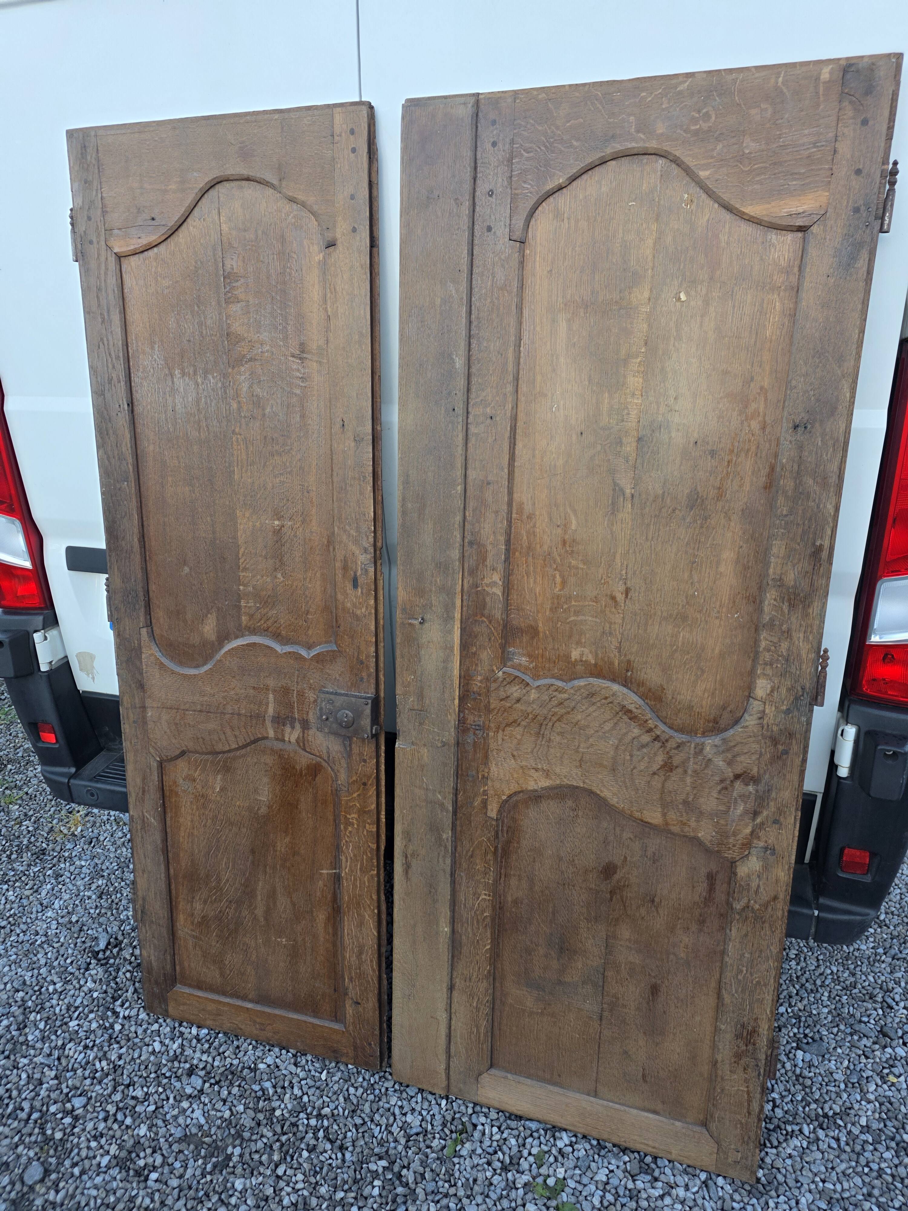 Pair of solid oak wardrobe doors from the 19th century.