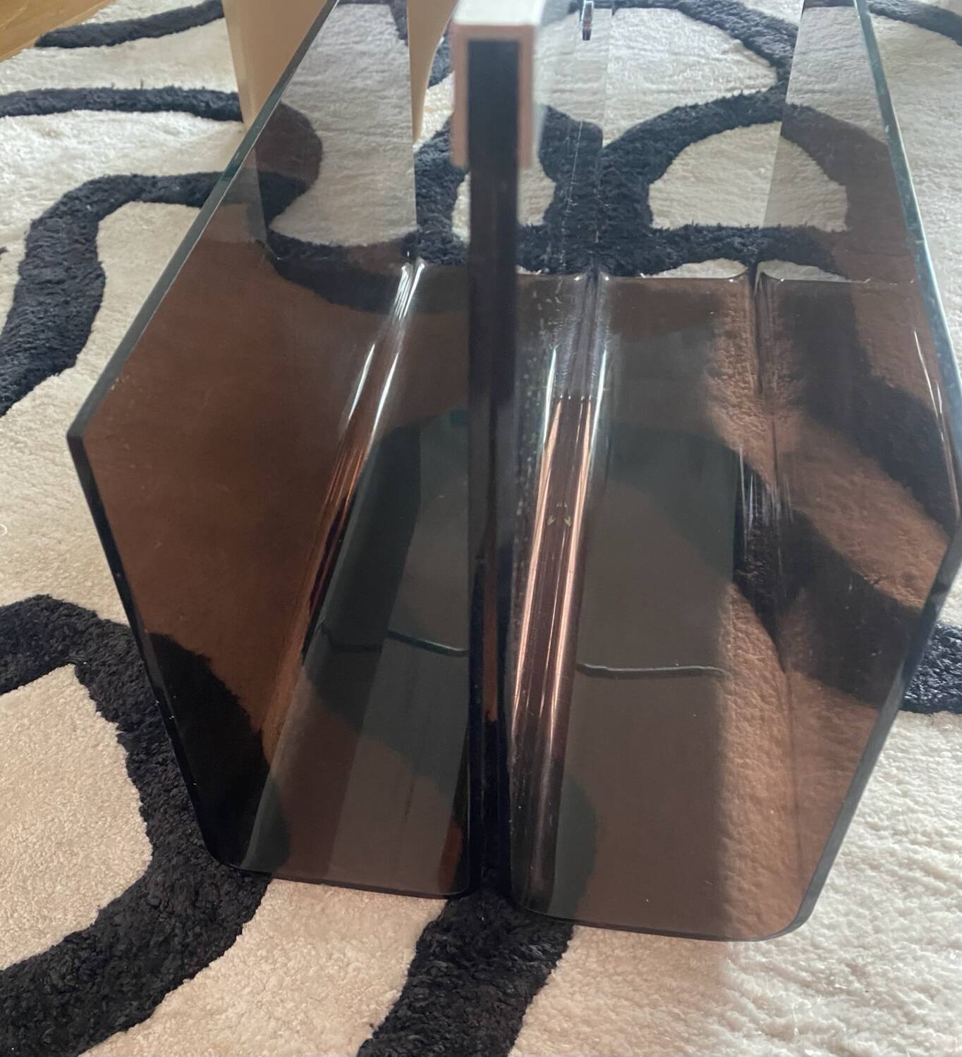 Magazine rack Plexiglas Steel brown smoked vintage retro deco Disk Mobilie