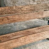 Antique French park bench in cast iron and oak – Sea green patina, 220 cm