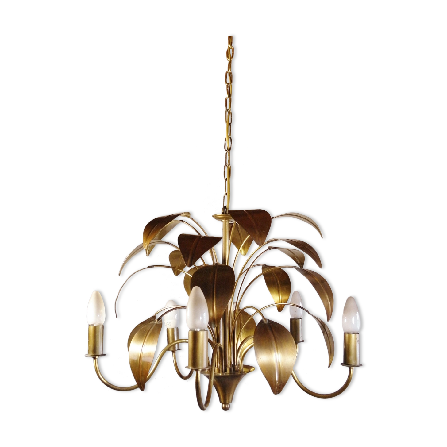 Lustre " feuillage " laiton et métal doré 1970