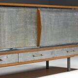 Mid-Century Modern Sideboard with Hammered Metal Façade, France, 1960s