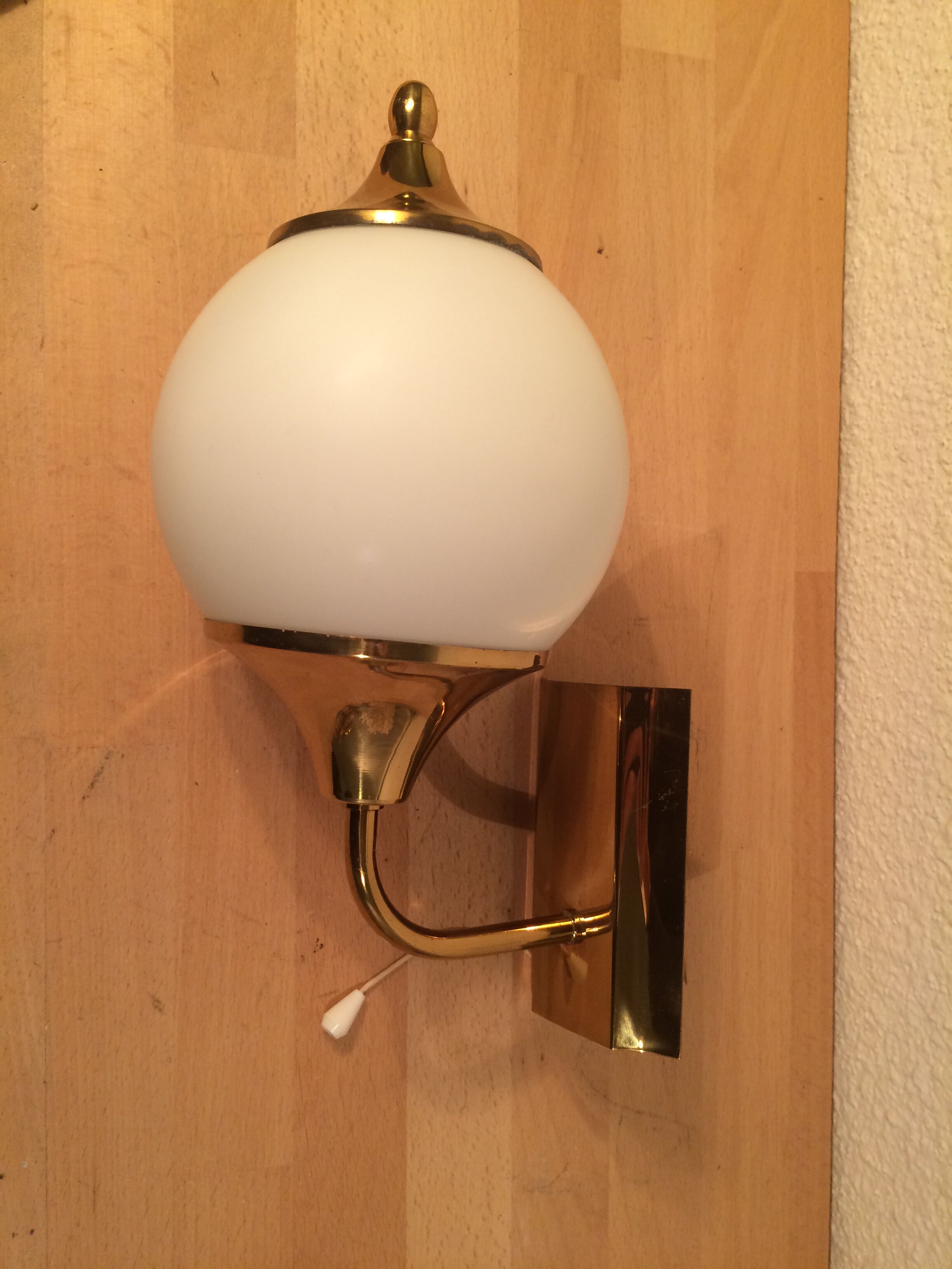 Brass and opal globe wall lamp from the 60s