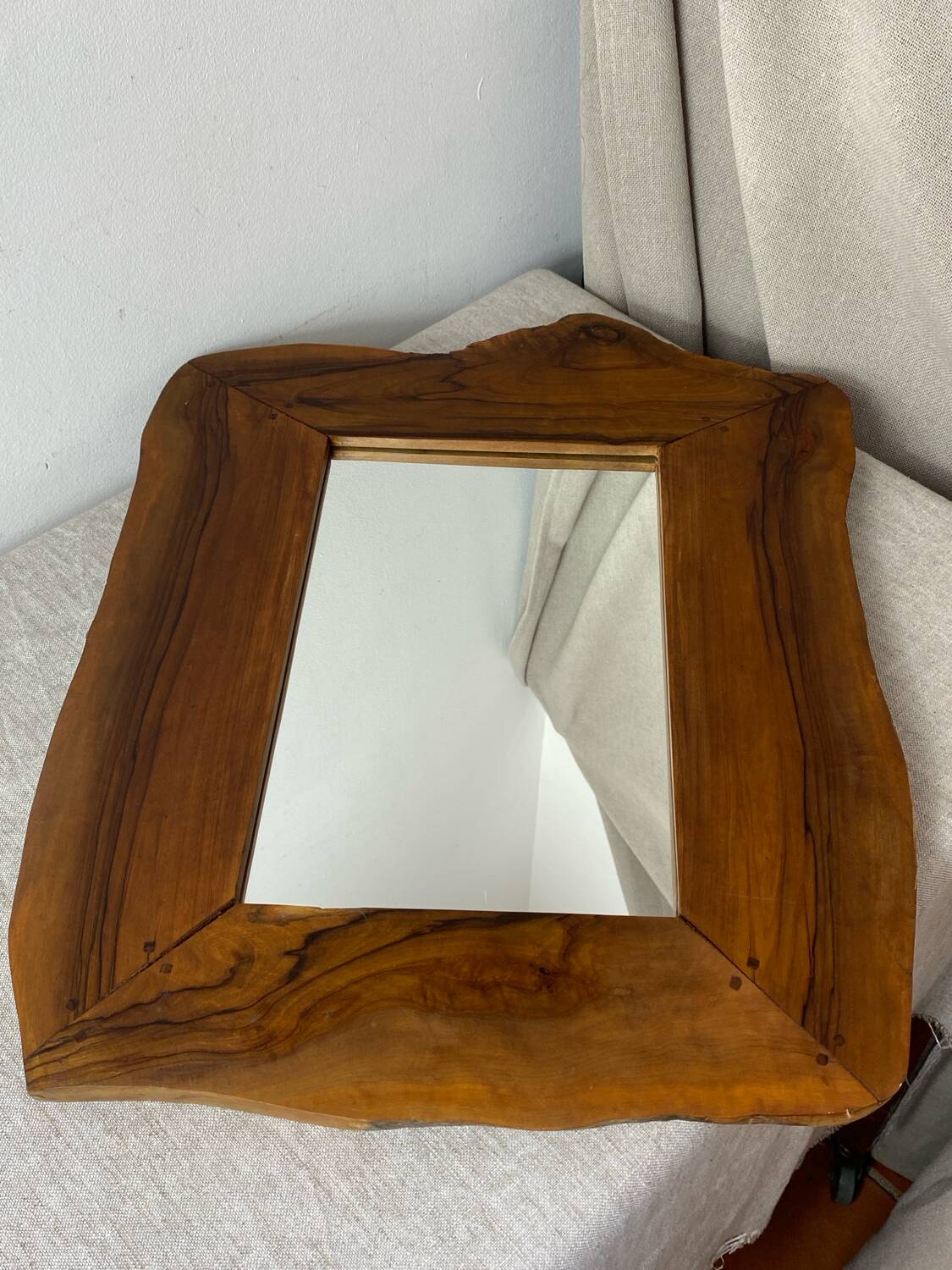 Vintage olive wood mirror in free form