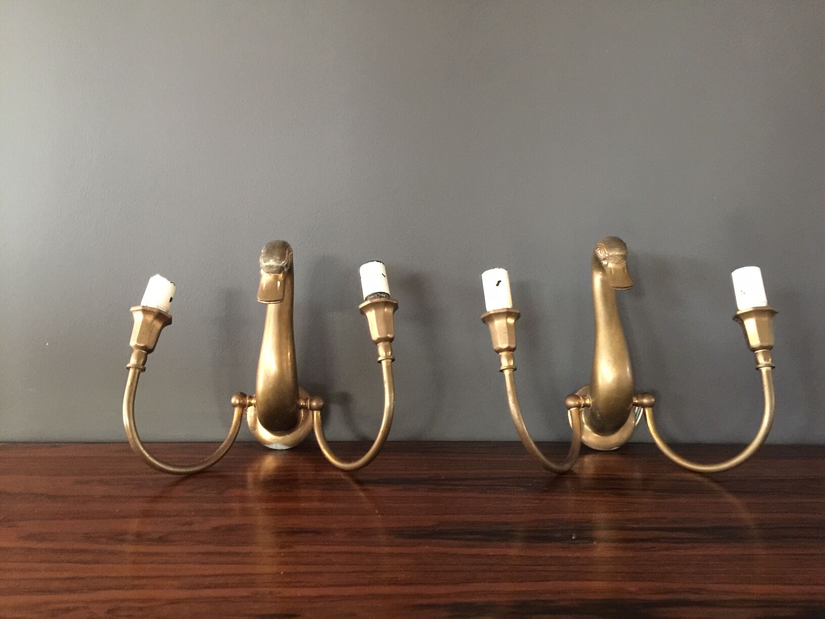 Pair d swans solid brass wall light