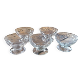 5 coupes à dessert en verre taillé, France années 60