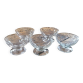 5 coupes à dessert en verre taillé, France années 60