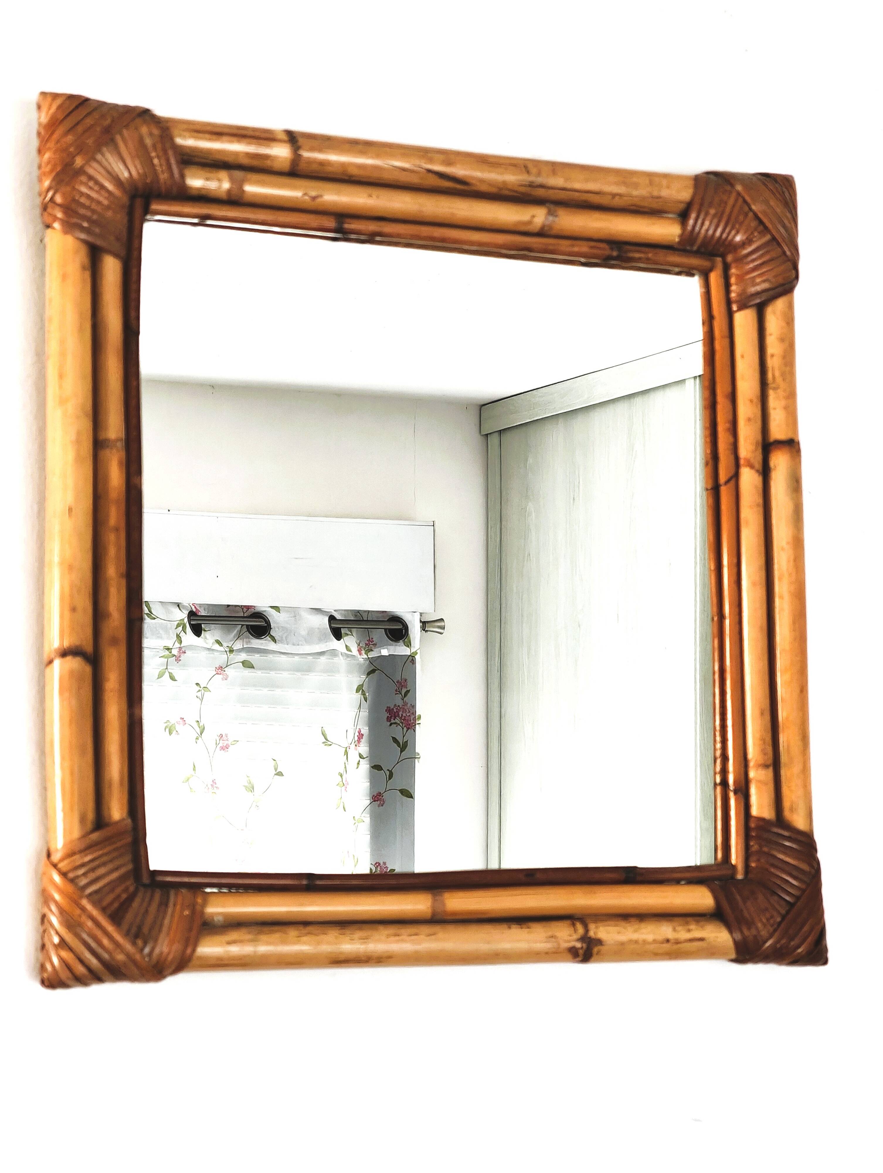 Woven bamboo mirror in natural tone